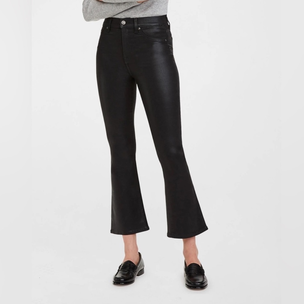 7 For All Mankind Slim Kick High Rise Cropped Flare Jeans in Coated Black